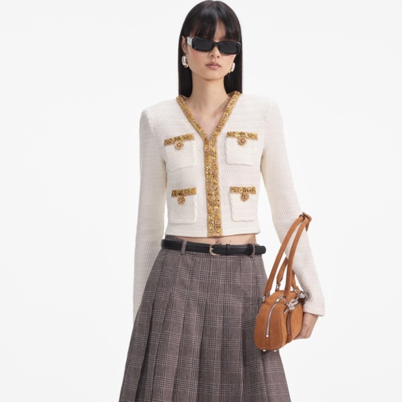 self-portrait Cream Lurex Knit Cardigan - Size Small - MSRP $555 - NWT - Picture 1 of 5